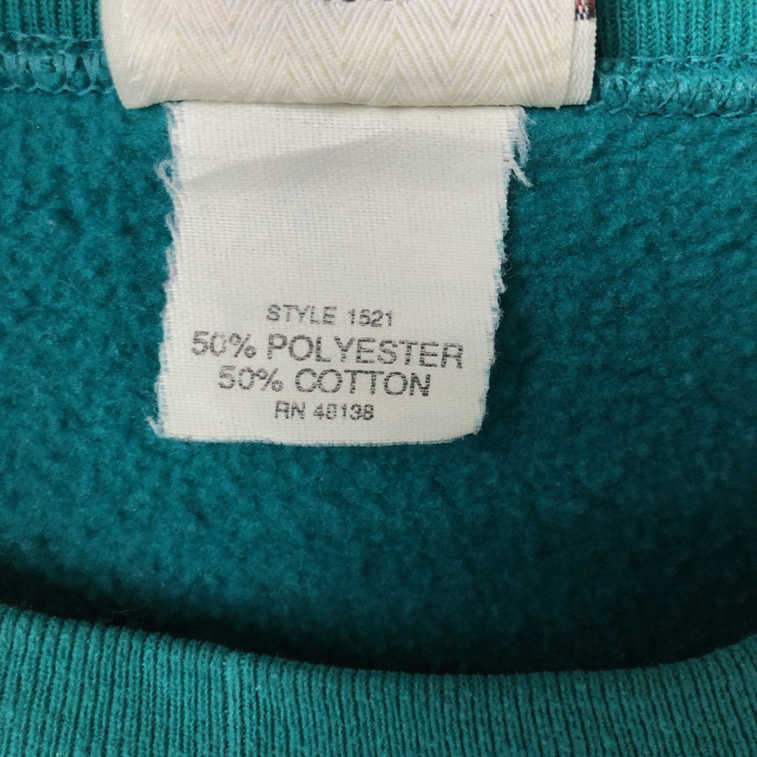 Vintage 90'S NUTMEG MILLS printed sweatshirt, made in the USA, size L, men's polyester Emerald green Vintage Second Hand