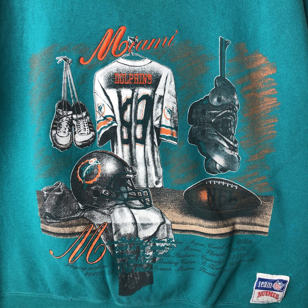 Vintage 90'S NUTMEG MILLS printed sweatshirt, made in the USA, size L, men's polyester Emerald green Vintage Second Hand