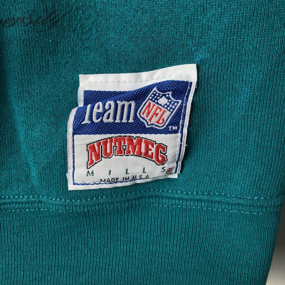 Vintage 90'S NUTMEG MILLS printed sweatshirt, made in the USA, size L, men's polyester Emerald green Vintage Second Hand