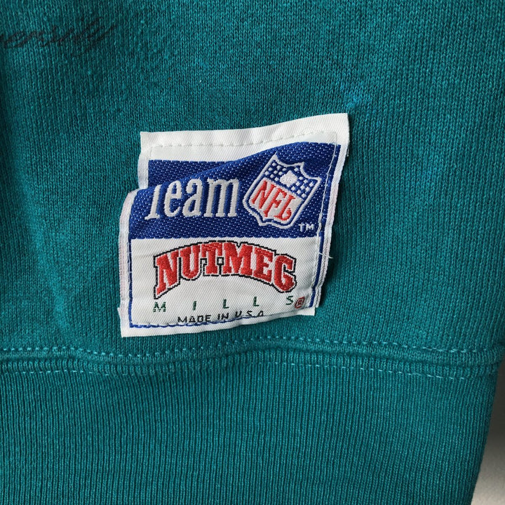 Vintage 90'S NUTMEG MILLS printed sweatshirt, made in the USA, size L, men's polyester Emerald green Vintage Second Hand