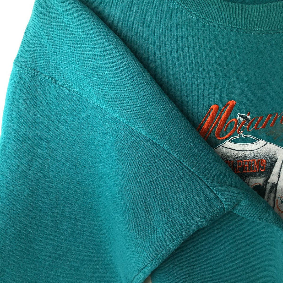Vintage 90'S NUTMEG MILLS printed sweatshirt, made in the USA, size L, men's polyester Emerald green Vintage Second Hand