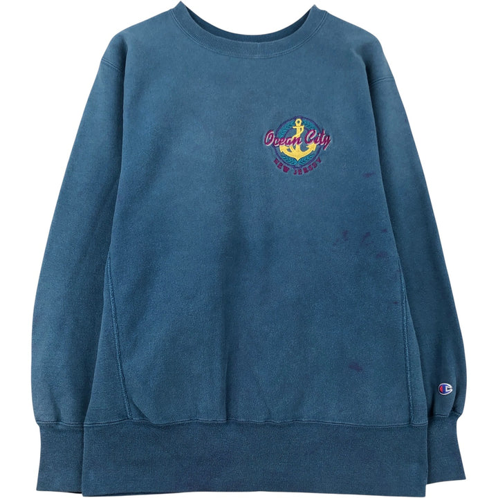 Vintage 90'S Champion Reverse Weave sweatshirt with embroidered tag, made in the USA, size L. cotton blue type Vintage Second Hand