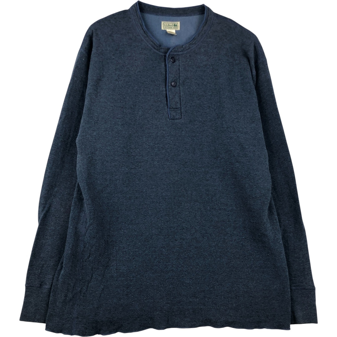90s-00'S LLBean Henley Neck Long Sleeve T-Shirt, Made in Canada, Men's Size XL cotton navy blue type Vintage Second Hand