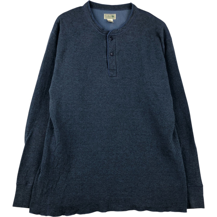 90s-00'S LLBean Henley Neck Long Sleeve T-Shirt, Made in Canada, Men's Size XL cotton navy blue type Vintage Second Hand