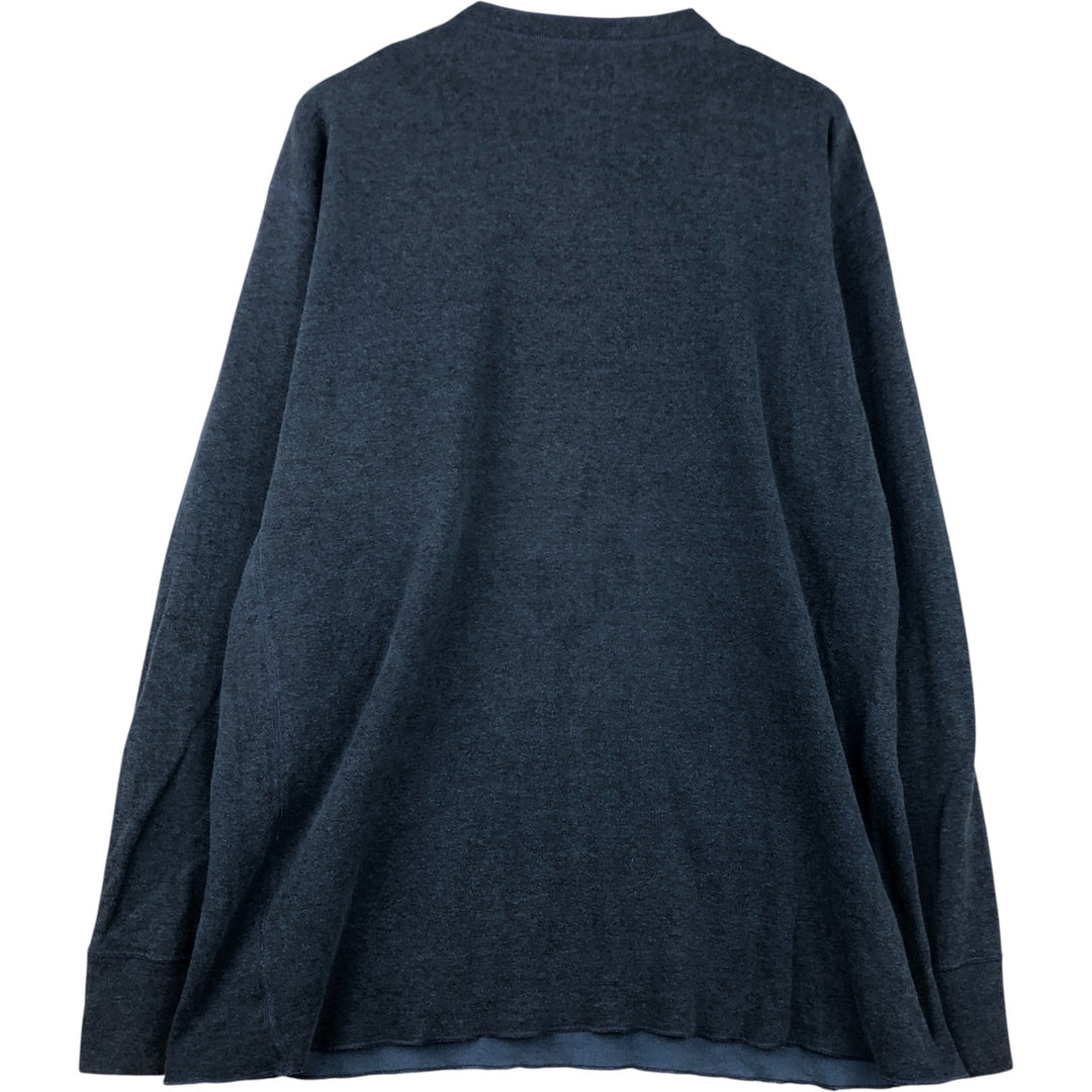 90s-00'S LLBean Henley Neck Long Sleeve T-Shirt, Made in Canada, Men's Size XL cotton navy blue type Vintage Second Hand