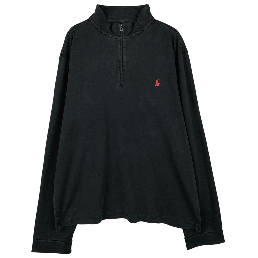 Ralph Lauren POLO by Ralph Lauren Half-Zip Long T-Shirt, Men's XXL Pima Cotton black type Vintage Second Hand