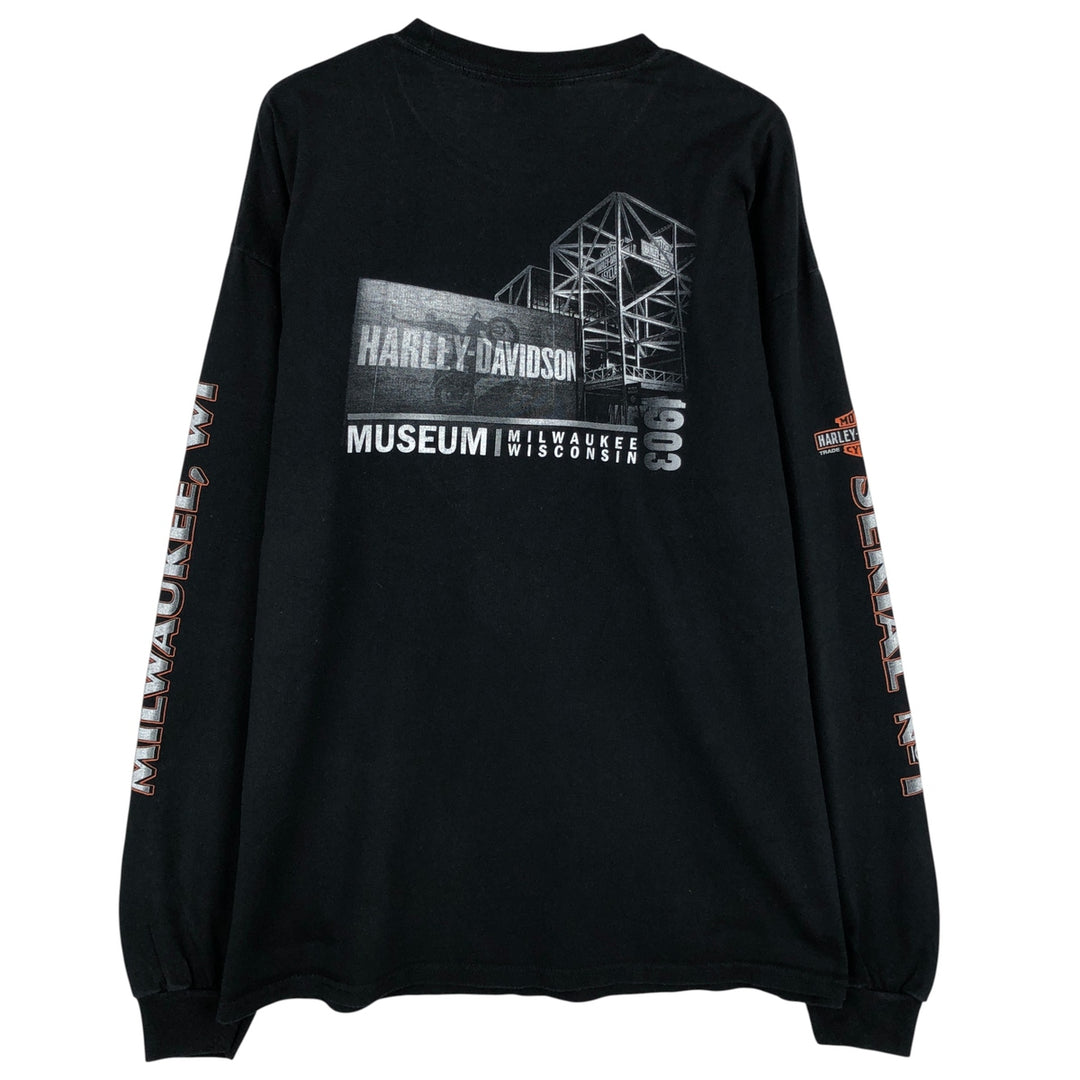 Harley-Davidson HARLEY-DAVIDSON MUSEUM Motorcycle Long Sleeve T-Shirt, Men's XXL cotton black type Vintage Second Hand