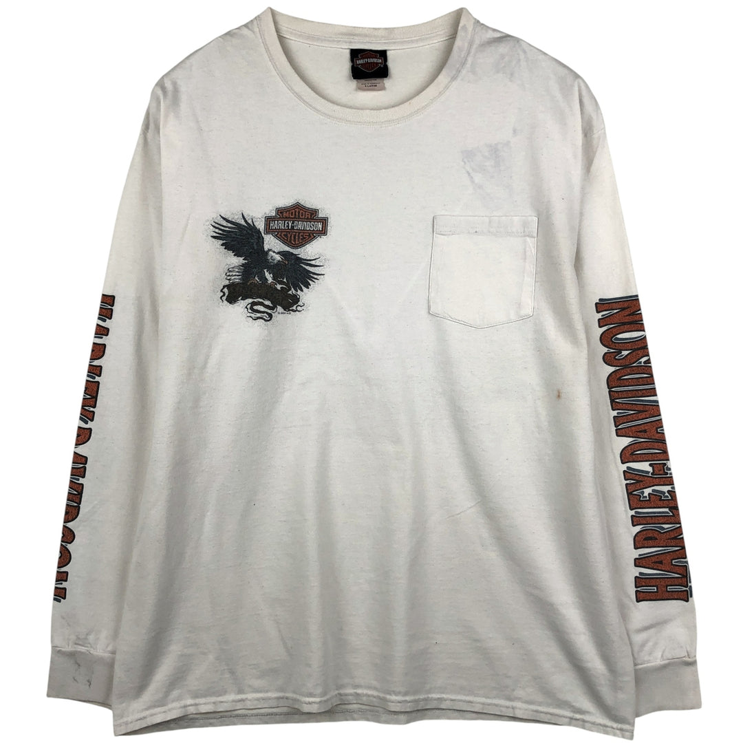 Harley-Davidson Eagle Pattern Motorcycle Long Sleeve T-Shirt, Men's Size XL cotton white type Vintage Second Hand