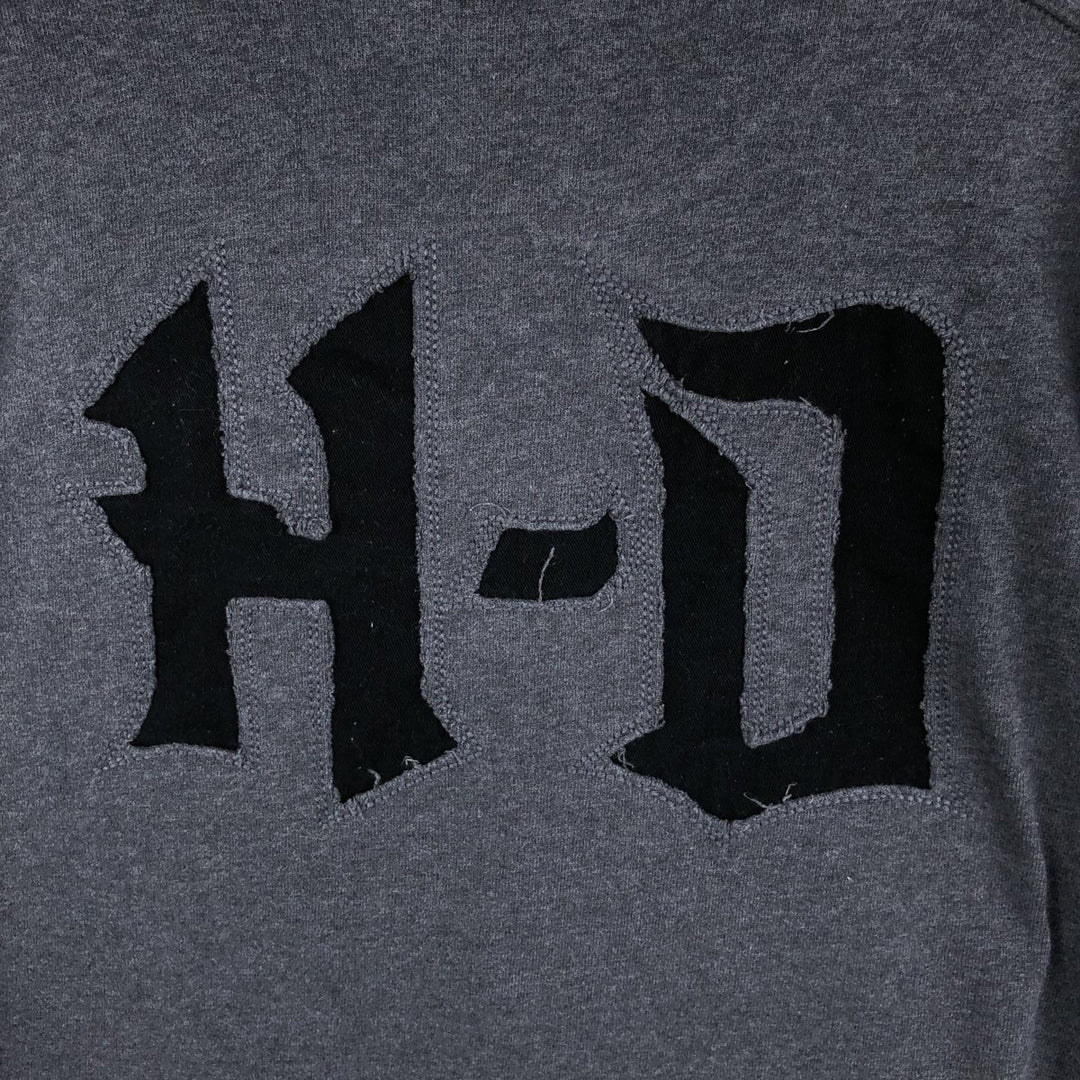 Harley-Davidson Skull Pattern Henley Neck Motorcycle Long-Sleeve T-Shirt (Men's Size L) unclear gray type Vintage Second Hand