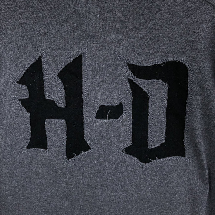 Harley-Davidson Skull Pattern Henley Neck Motorcycle Long-Sleeve T-Shirt (Men's Size L) unclear gray type Vintage Second Hand