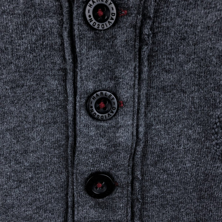 Harley-Davidson Skull Pattern Henley Neck Motorcycle Long-Sleeve T-Shirt (Men's Size L) unclear gray type Vintage Second Hand