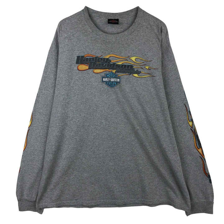 Harley-Davidson Fire Pattern Motorcycle Long Sleeve T-Shirt, Men's Size L unclear gray type Vintage Second Hand