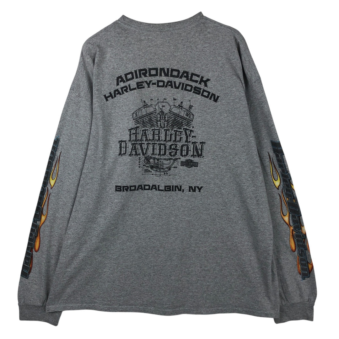 Harley-Davidson Fire Pattern Motorcycle Long Sleeve T-Shirt, Men's Size L unclear gray type Vintage Second Hand