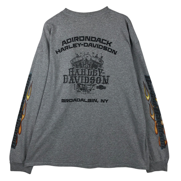 Harley-Davidson Fire Pattern Motorcycle Long Sleeve T-Shirt, Men's Size L unclear gray type Vintage Second Hand