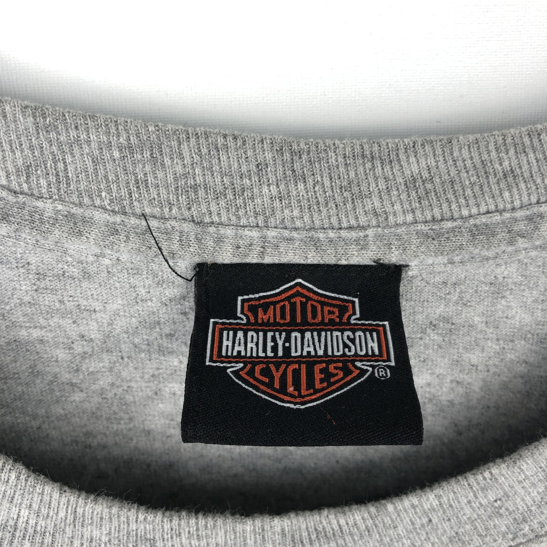 Harley-Davidson Fire Pattern Motorcycle Long Sleeve T-Shirt, Men's Size L unclear gray type Vintage Second Hand