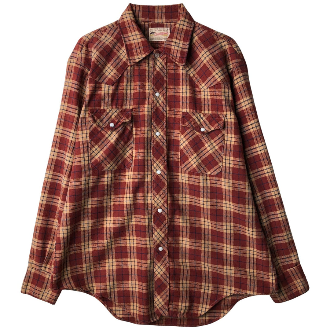 BUFFALO BILL Western Check Pattern Long-Sleeve Western Shirt, Men's Size L (approx.) cotton brown type Vintage Second Hand