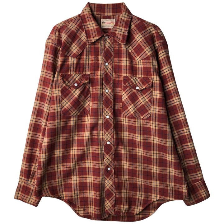 BUFFALO BILL Western Check Pattern Long-Sleeve Western Shirt, Men's Size L (approx.) cotton brown type Vintage Second Hand