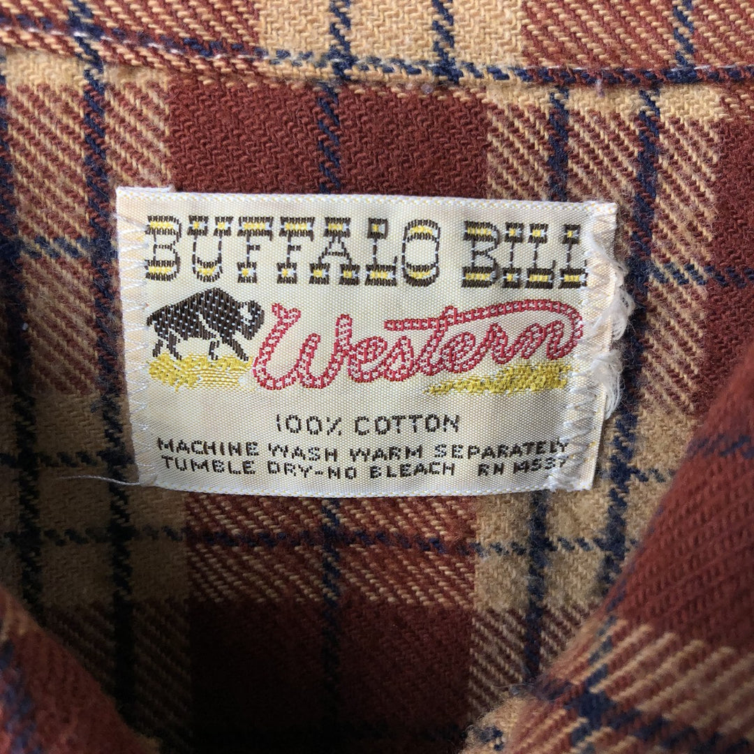 BUFFALO BILL Western Check Pattern Long-Sleeve Western Shirt, Men's Size L (approx.) cotton brown type Vintage Second Hand