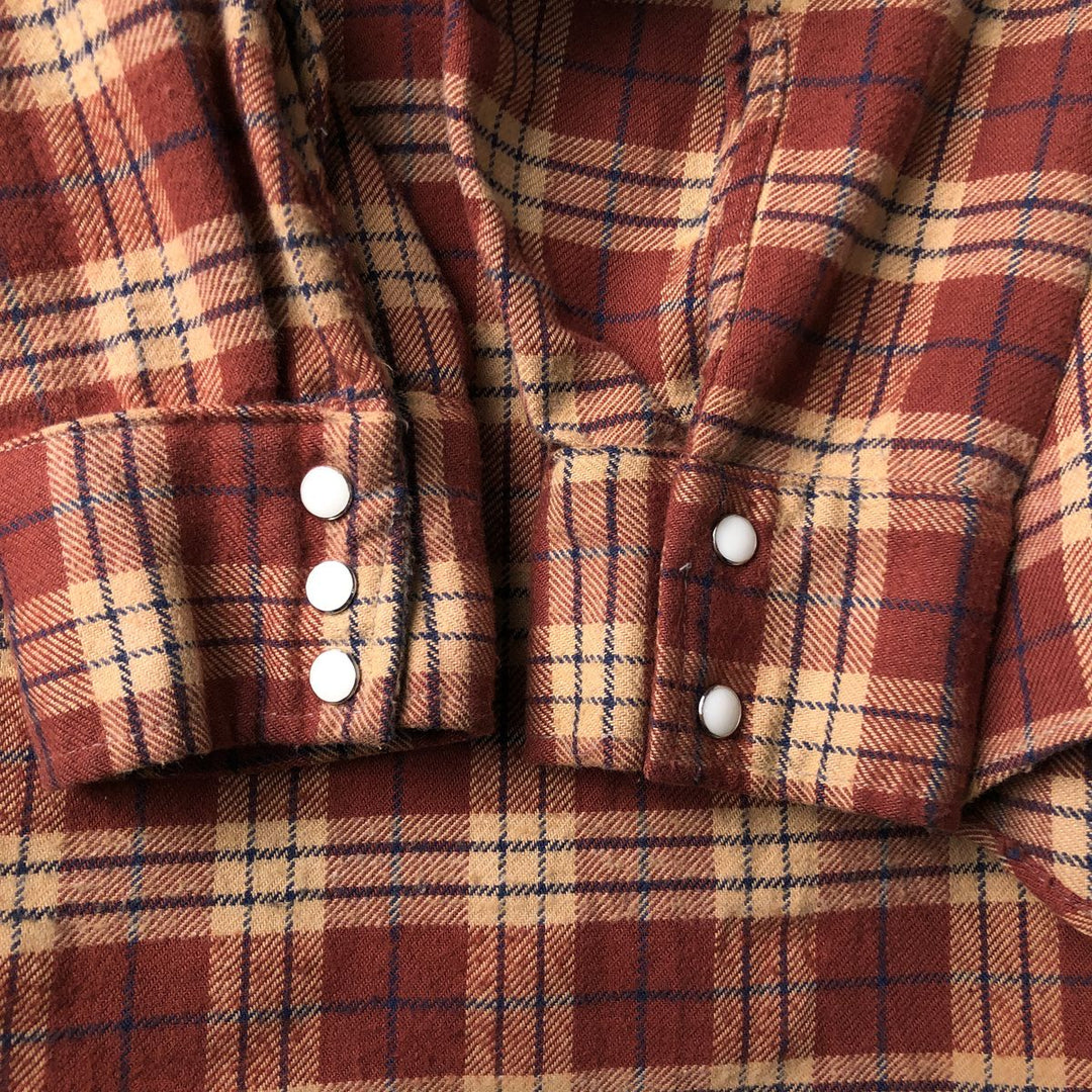 BUFFALO BILL Western Check Pattern Long-Sleeve Western Shirt, Men's Size L (approx.) cotton brown type Vintage Second Hand