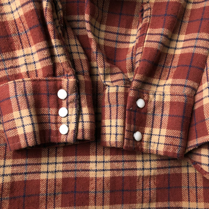 BUFFALO BILL Western Check Pattern Long-Sleeve Western Shirt, Men's Size L (approx.) cotton brown type Vintage Second Hand