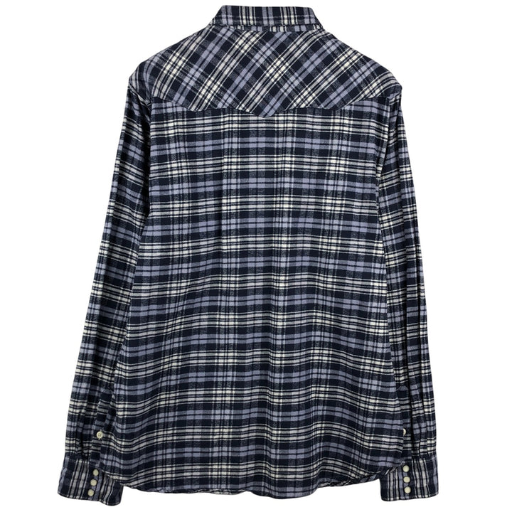 Ralph Lauren DENIM AND SUPPLY Men's Long Sleeve Western Flannel Check Shirt, Size XL cotton navy blue type Vintage Second Hand