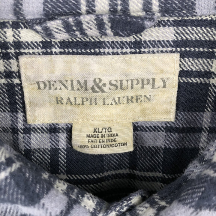 Ralph Lauren DENIM AND SUPPLY Men's Long Sleeve Western Flannel Check Shirt, Size XL cotton navy blue type Vintage Second Hand