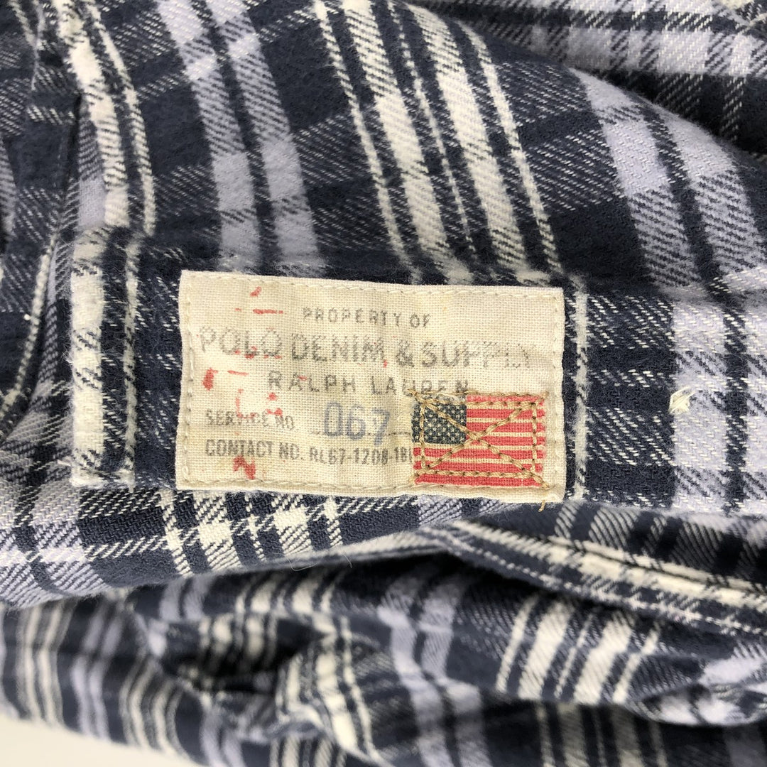 Ralph Lauren DENIM AND SUPPLY Men's Long Sleeve Western Flannel Check Shirt, Size XL cotton navy blue type Vintage Second Hand
