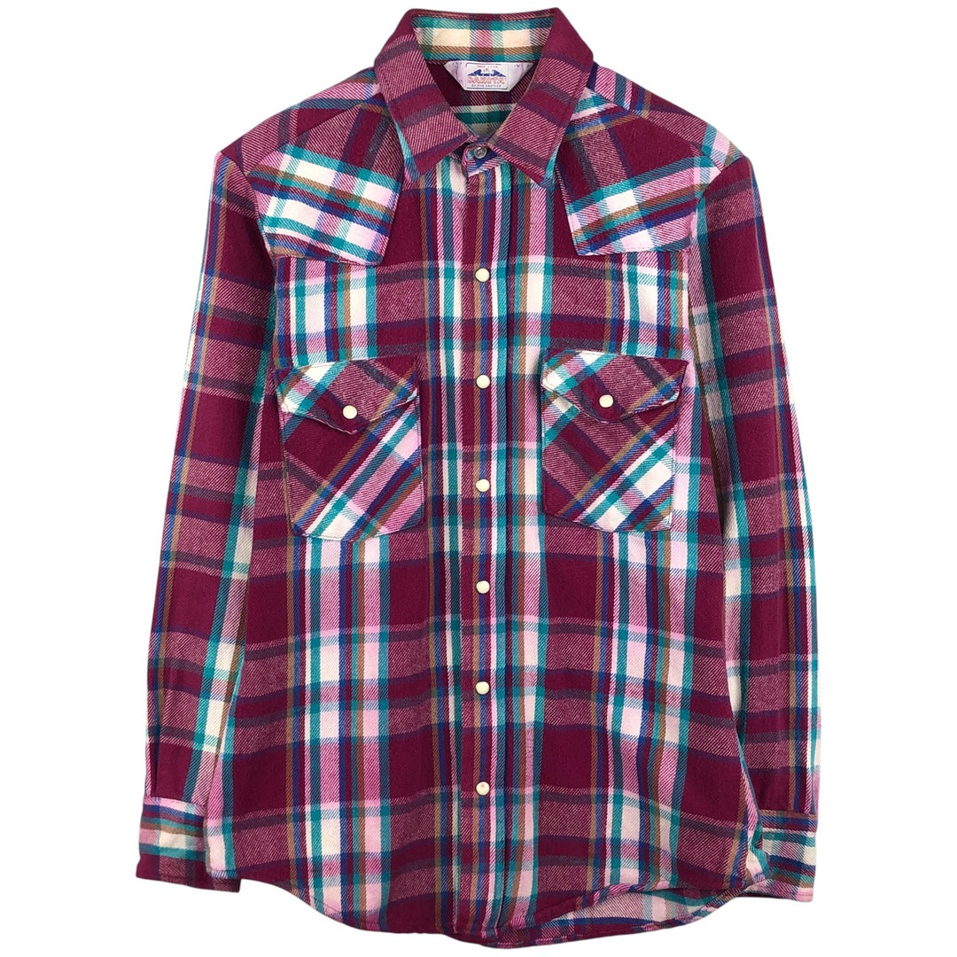 Vintage 1980'S Dakota Western Heavy Flannel Check Shirt, Made in USA, Size M, Men's unclear wine-red Vintage Second Hand