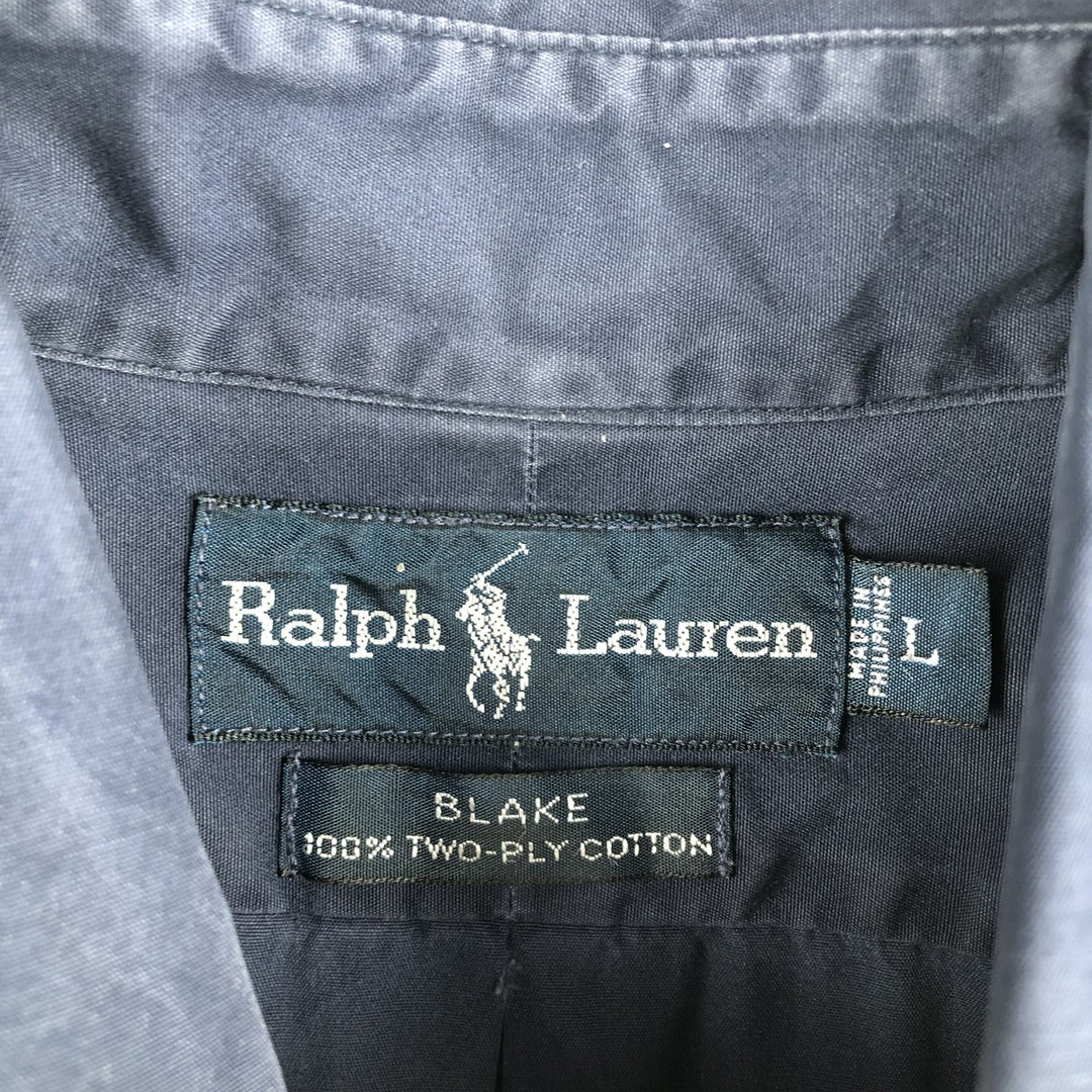 Ralph Lauren BLAKE long sleeve button down shirt, men's size L cotton navy blue type Vintage Second Hand