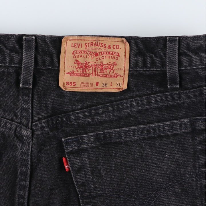 90'S Levi's 555 Relaxed Fit Straight Leg Tapered Black Denim Pants, Made in the USA, Men's Size 34 (Vintage) cotton black type Vintage Second Hand