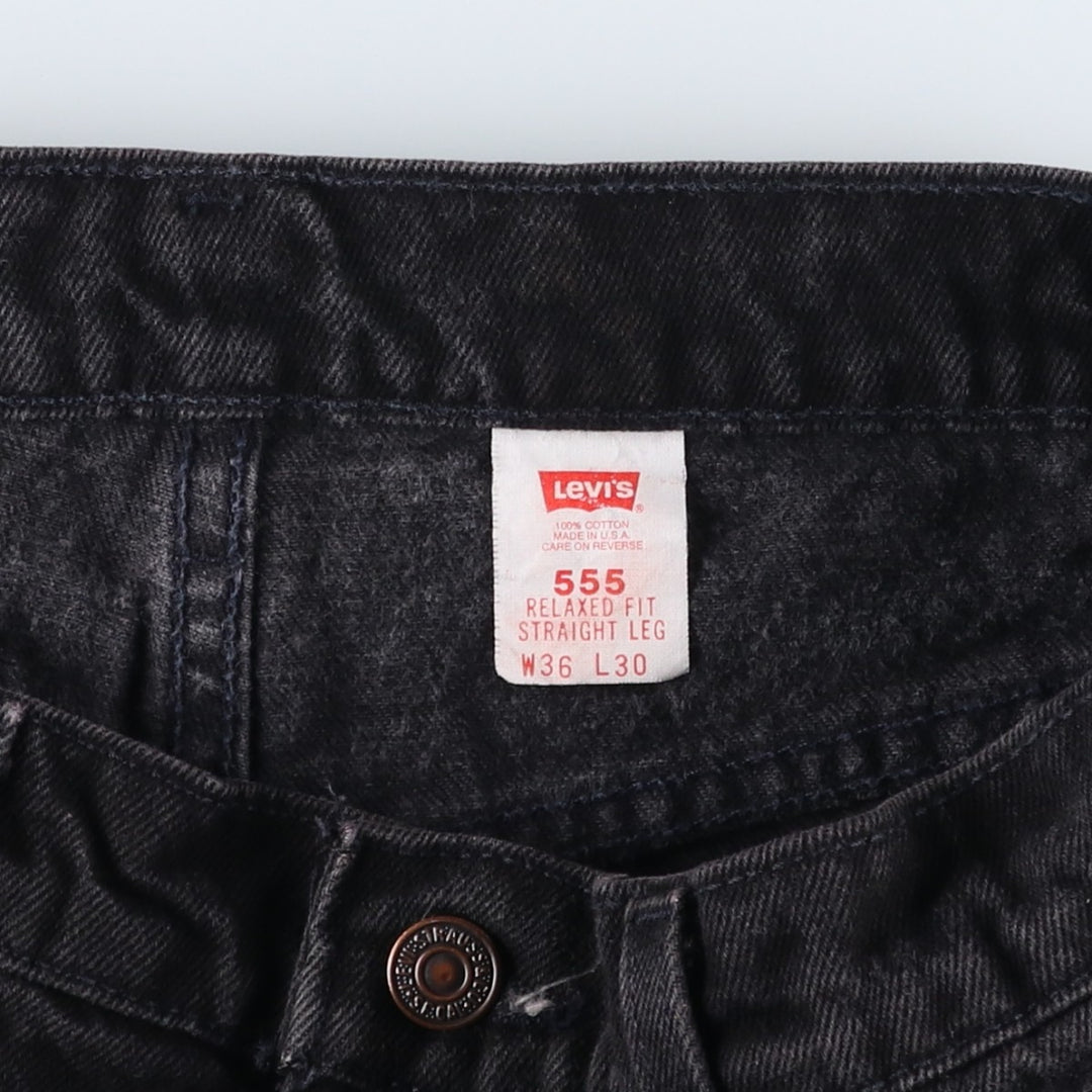 90'S Levi's 555 Relaxed Fit Straight Leg Tapered Black Denim Pants, Made in the USA, Men's Size 34 (Vintage) cotton black type Vintage Second Hand