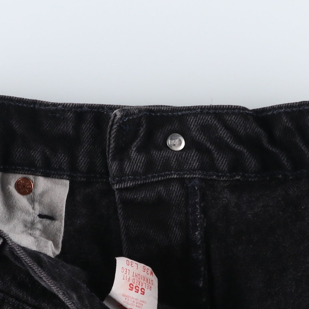 90'S Levi's 555 Relaxed Fit Straight Leg Tapered Black Denim Pants, Made in the USA, Men's Size 34 (Vintage) cotton black type Vintage Second Hand