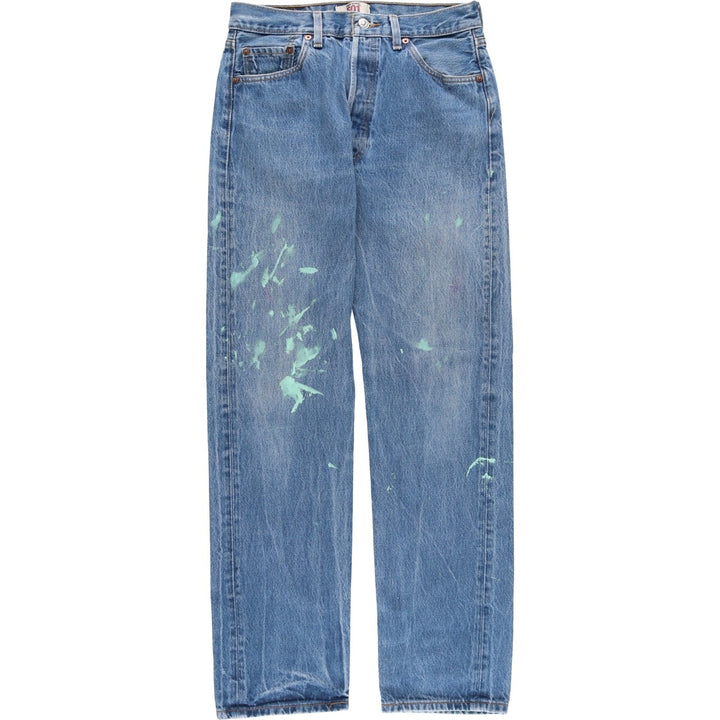 Levi's 501 Straight Leg Button-Fly Painted Denim Pants, Men's Size W30 cotton blue type Vintage Second Hand