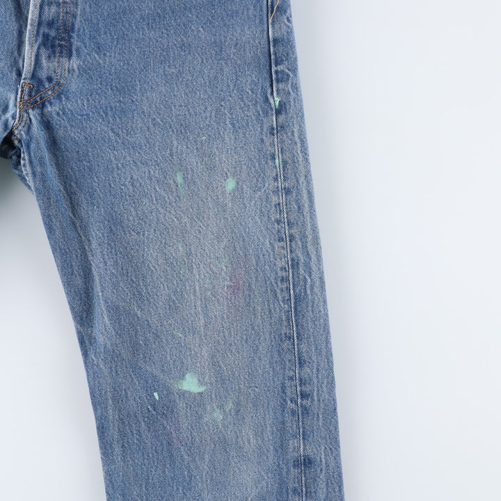 Levi's 501 Straight Leg Button-Fly Painted Denim Pants, Men's Size W30 cotton blue type Vintage Second Hand