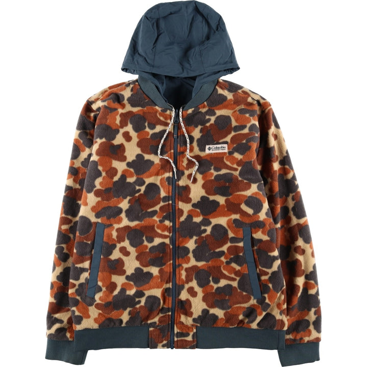 Columbia Camouflage Pattern Reversible Fleece and Nylon Parka, Men's Size L Nylon blue type Vintage Second Hand