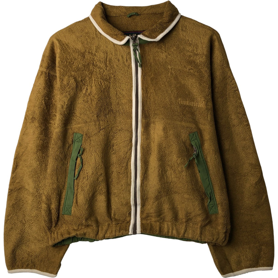Vintage 90'S Timberland collared fleece jacket, made in the USA, size M, men's polyester Khaki type Vintage Second Hand