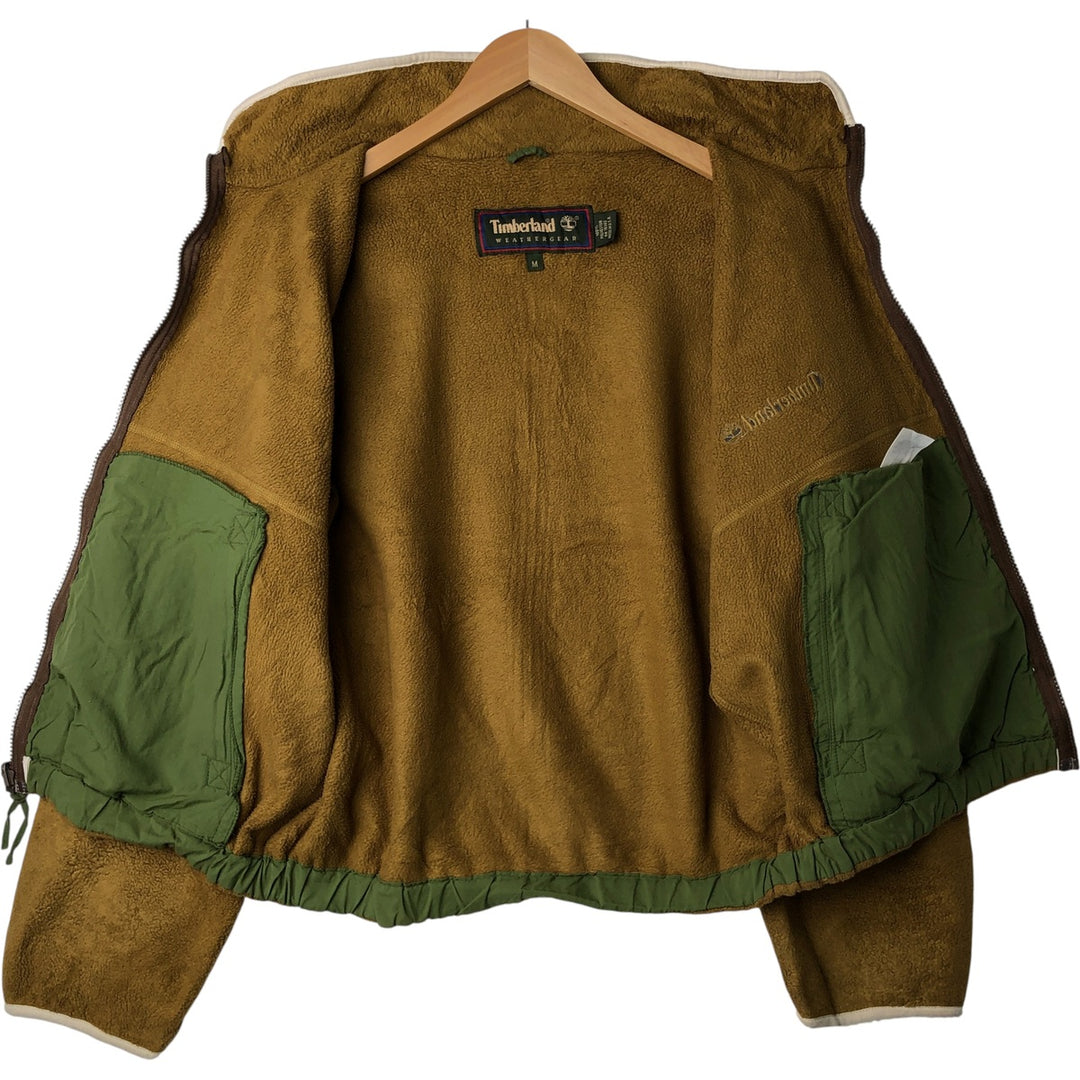 Vintage 90'S Timberland collared fleece jacket, made in the USA, size M, men's polyester Khaki type Vintage Second Hand
