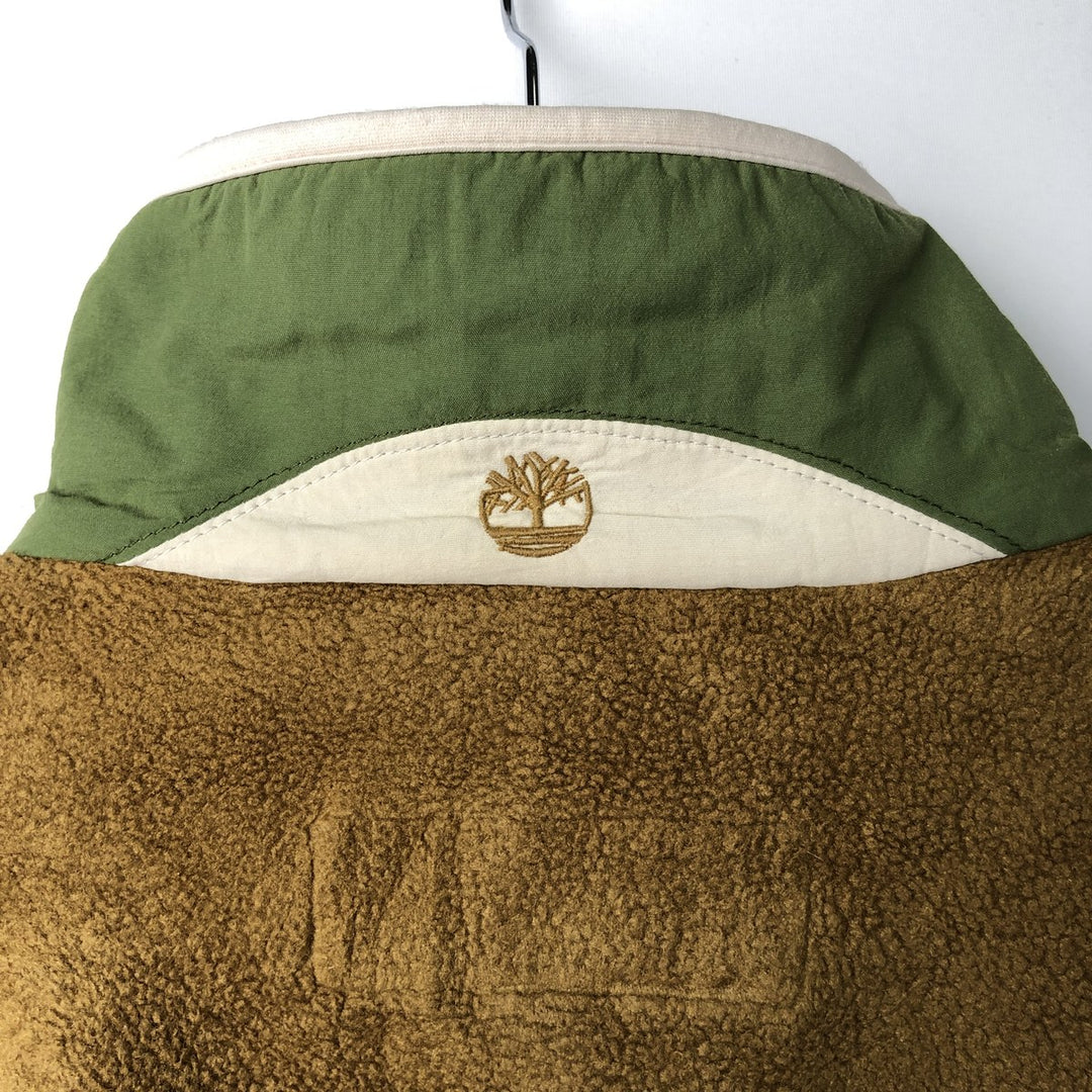 Vintage 90'S Timberland collared fleece jacket, made in the USA, size M, men's polyester Khaki type Vintage Second Hand