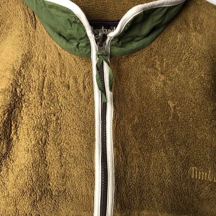 Vintage 90'S Timberland collared fleece jacket, made in the USA, size M, men's polyester Khaki type Vintage Second Hand
