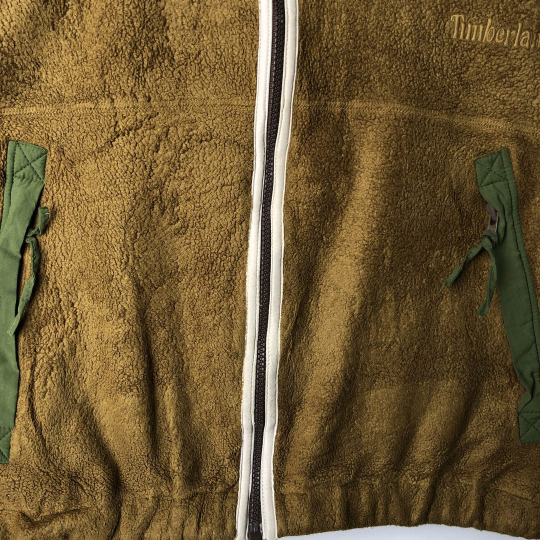 Vintage 90'S Timberland collared fleece jacket, made in the USA, size M, men's polyester Khaki type Vintage Second Hand