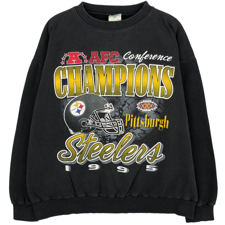 Vintage 90'S Tour Champ NFL Pittsburgh Steelers print sweatshirt, men's size XL cotton Charcoal Vintage Second Hand