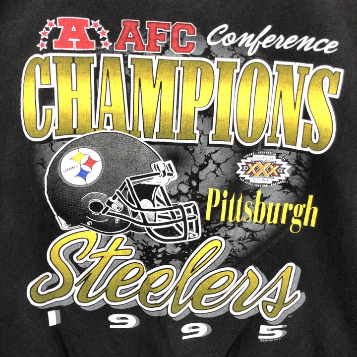 Vintage 90'S Tour Champ NFL Pittsburgh Steelers print sweatshirt, men's size XL cotton Charcoal Vintage Second Hand