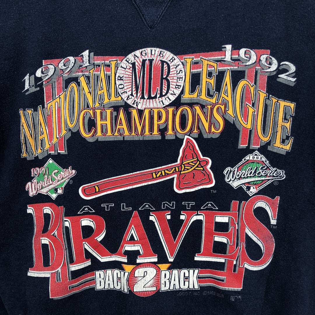 Vintage 1990'S Logo Seven MLB Atlanta Braves printed sweatshirt, size L, men's cotton navy blue type Vintage Second Hand