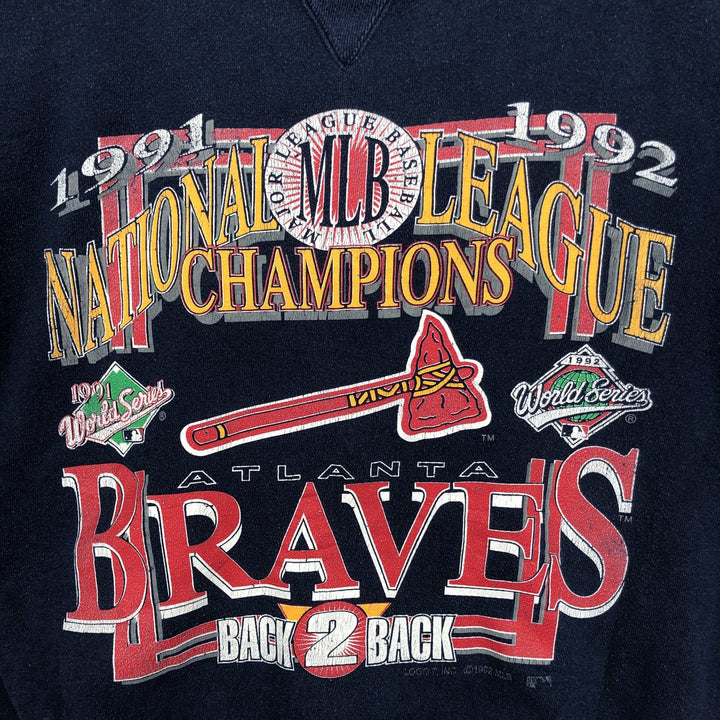 Vintage 1990'S Logo Seven MLB Atlanta Braves printed sweatshirt, size L, men's cotton navy blue type Vintage Second Hand