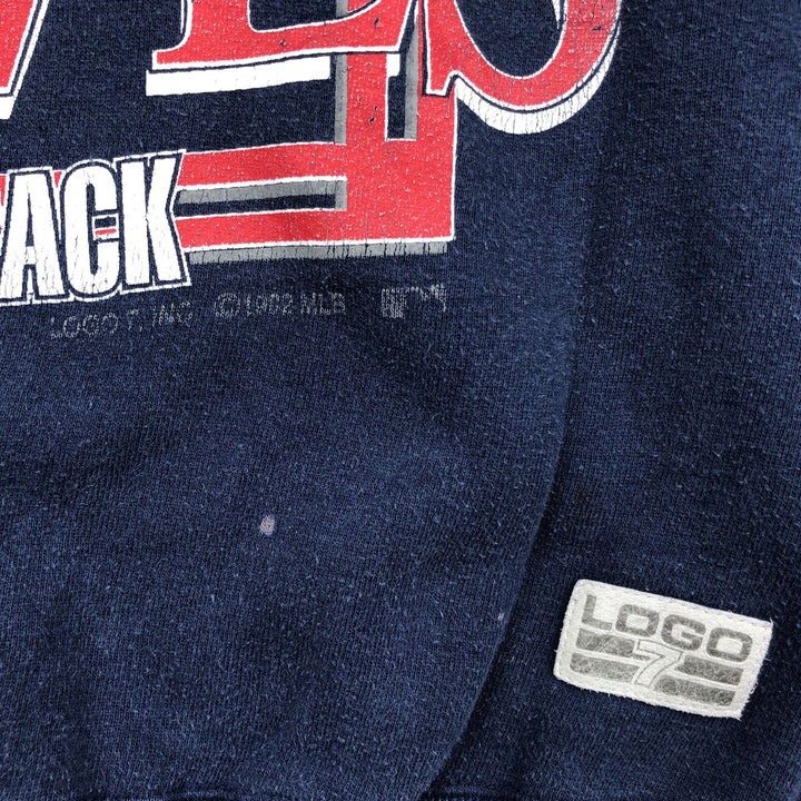 Vintage 1990'S Logo Seven MLB Atlanta Braves printed sweatshirt, size L, men's cotton navy blue type Vintage Second Hand