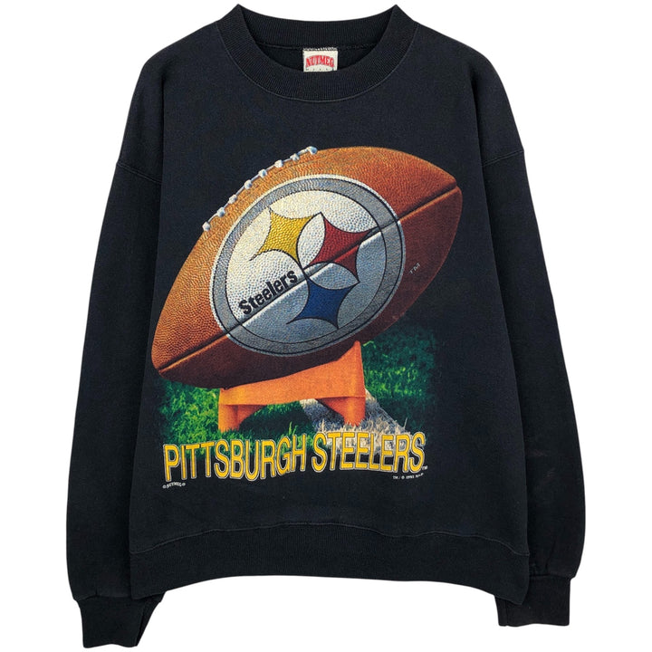 90'S NUTMEG NFL Pittsburgh Steelers Print Sweatshirt, Made in USA, Men's Size L (Equivalent), Vintage cotton black type Vintage Second Hand