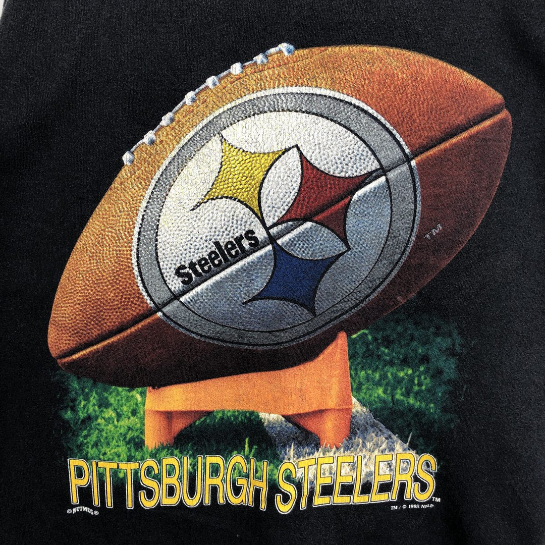 90'S NUTMEG NFL Pittsburgh Steelers Print Sweatshirt, Made in USA, Men's Size L (Equivalent), Vintage cotton black type Vintage Second Hand