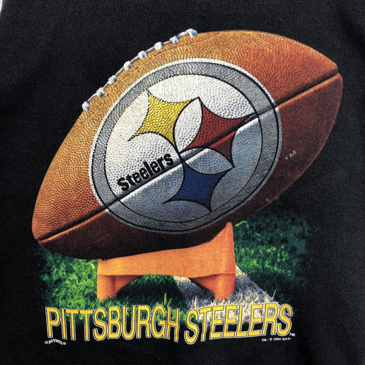 90'S NUTMEG NFL Pittsburgh Steelers Print Sweatshirt, Made in USA, Men's Size L (Equivalent), Vintage cotton black type Vintage Second Hand