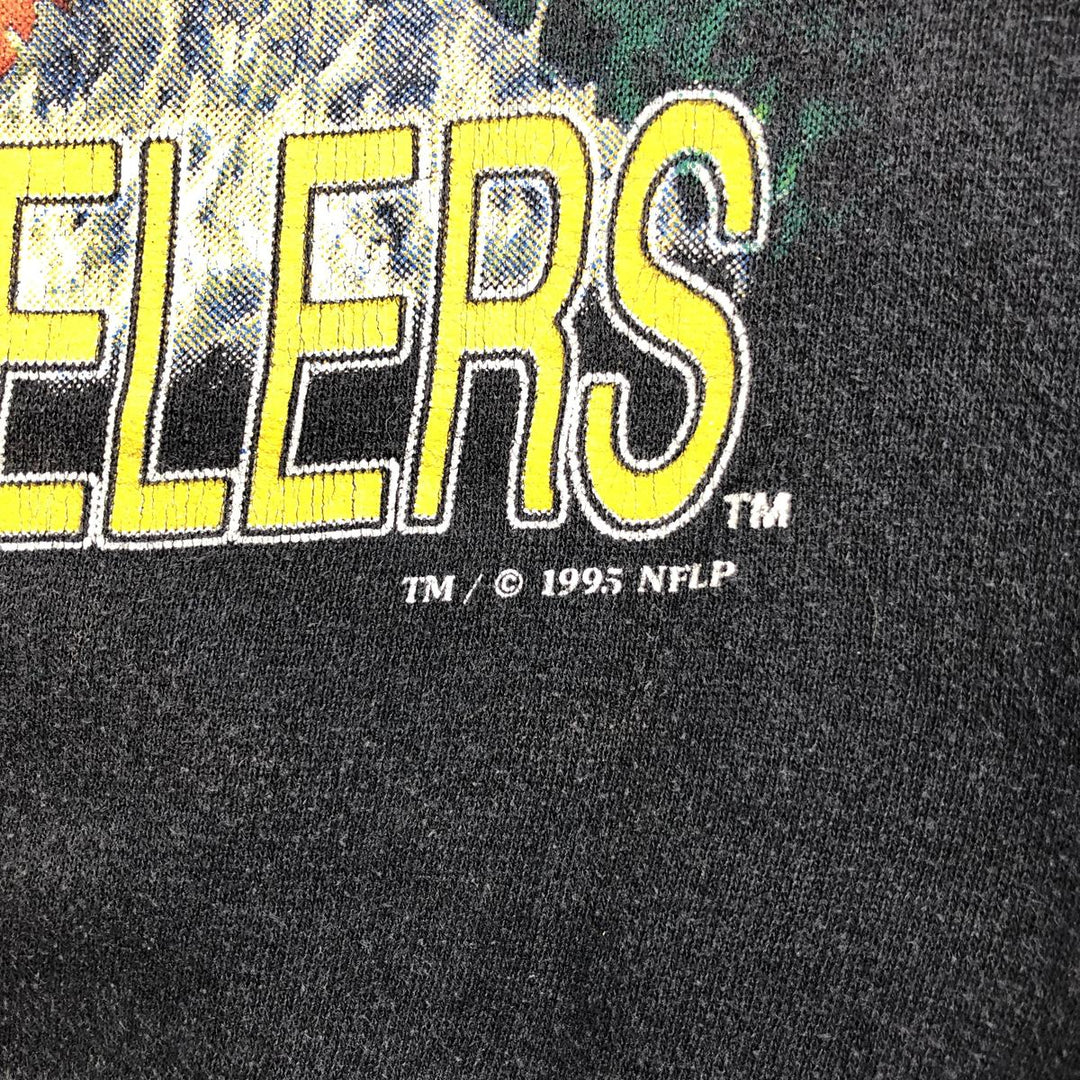 90'S NUTMEG NFL Pittsburgh Steelers Print Sweatshirt, Made in USA, Men's Size L (Equivalent), Vintage cotton black type Vintage Second Hand
