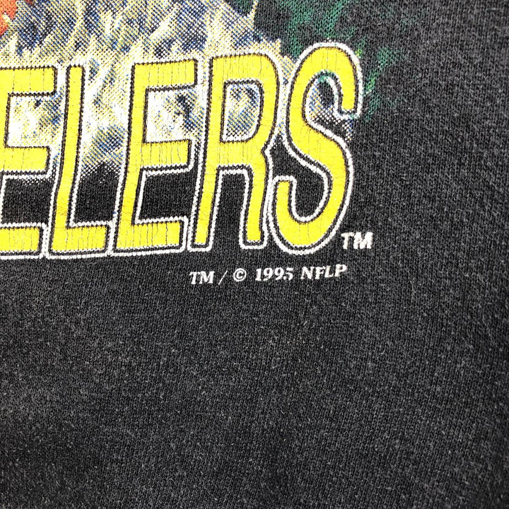 90'S NUTMEG NFL Pittsburgh Steelers Print Sweatshirt, Made in USA, Men's Size L (Equivalent), Vintage cotton black type Vintage Second Hand